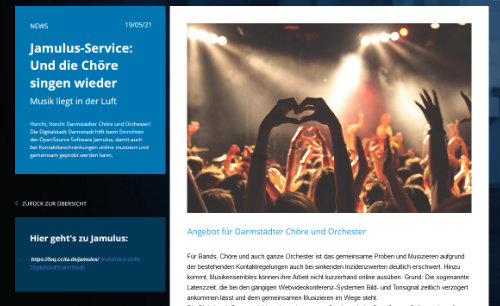 Screenshot der Homepage der Digitalstadt Darmstadt zur ihrem Projekt Jamulus